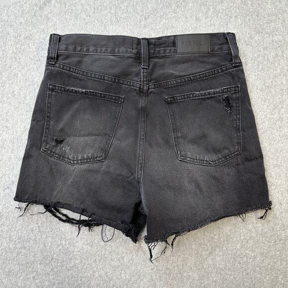 Pistola Denim Short WMNS 27High Rise Cut-Off Distressed Black Straight Zip Fly - Picture 4 of 9